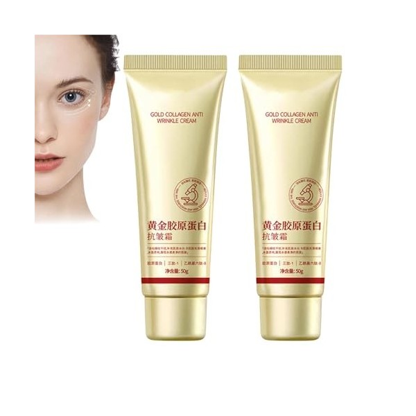 Crème anti-rides au collagène doré, 2PC Crème au collagène doré,Gold And Collagen Anti-Wrinkle Cream 2024,Creme Anti Rides Fe