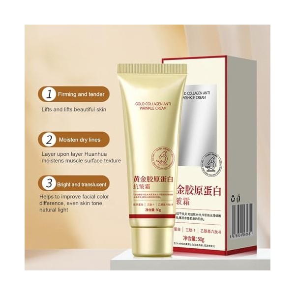 Crème anti-rides au collagène doré, 2PC Crème au collagène doré,Gold And Collagen Anti-Wrinkle Cream 2024,Creme Anti Rides Fe