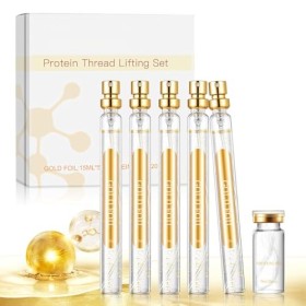 Allony Fil de Soie Collagene, Fil de Collagene Pour le Visage, 75ml Serum Visage+20PCS Fils de Collagène Résorbables, Lifting