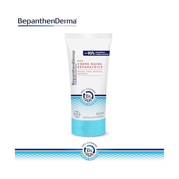 BepanthenDerma® Creme Mains - Crème Hydratante Réparatrice Intense pour les Mains Très Sèches et Abîmées - 3x50 ml