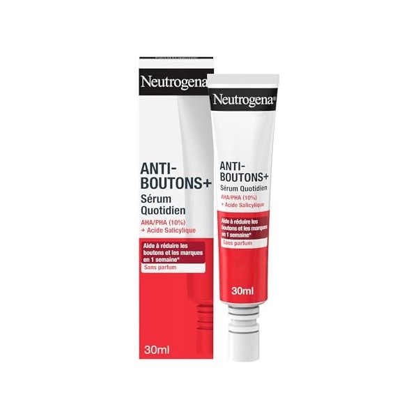 Neutrogena | Sérum Quotidien Anti-Boutons + AHA/PHA 10% + Acide Salicylique 30 ml – Soin visage anti-boutons non comédogè