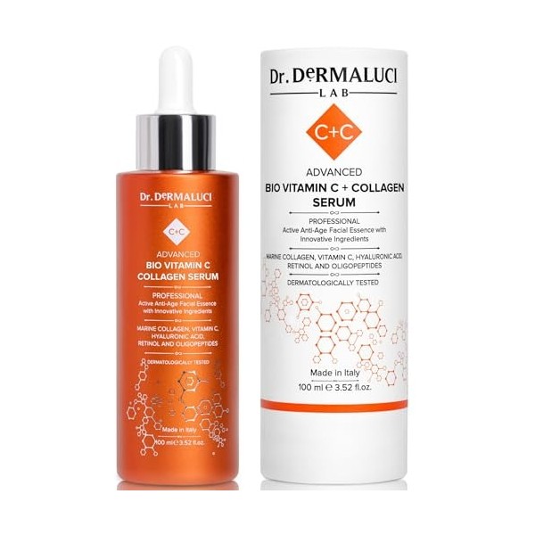 Vitamine C Serum Visage Collagene Acide Hyaluronique Retinol BIO 100ml |Soins de la Peau | Oligopeptides, Aloe Vera |Anti-âge