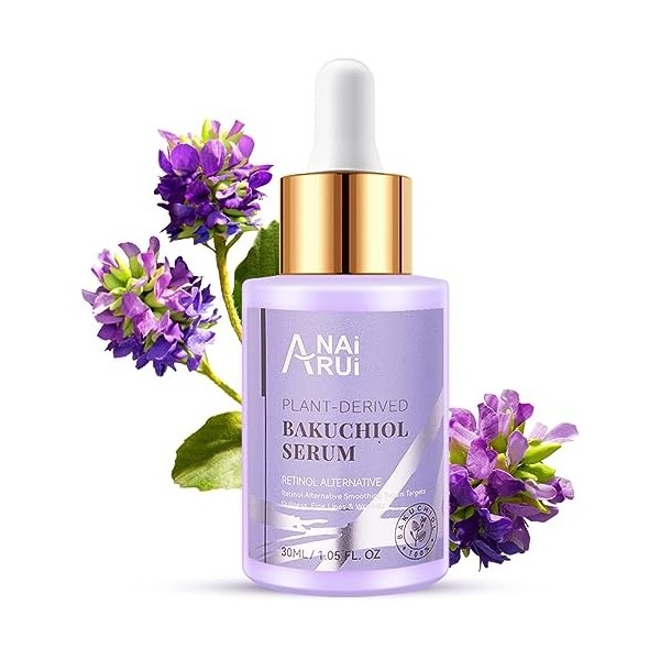 ANAiRUi Sérum au Bakuchiol avec Acide Hyaluronique et Peptide, Sérum Visage Alternatif au Rétinol pour le Visage et le Cou, H