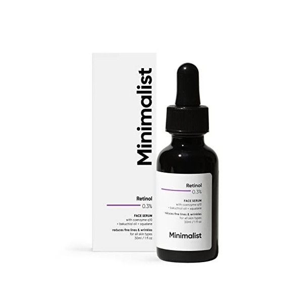 Minimalist Sérum pour le visage avec 0,3 % de rétinol anti-âge | Sérum visage de nuit avec rétinol et Q10 pour réduire les ri