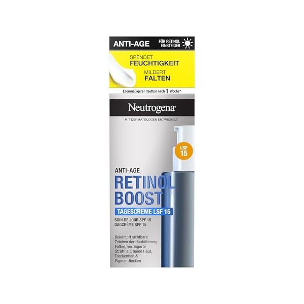 Neutrogena Retinol Boost Crème de jour avec SPF 15 50 ml , crème hydratante protectrice au rétinol pur et indice de protecti