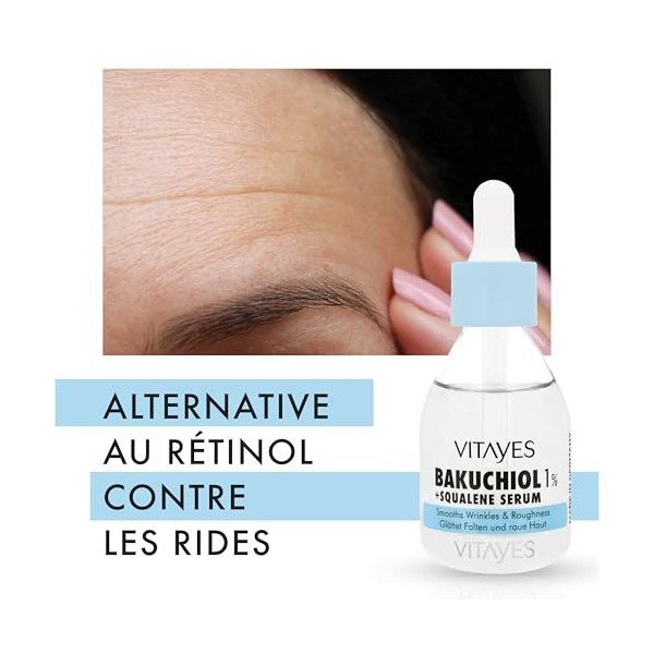 Vitayes 1% Bakuchiol Sérum au rétinol bio – Sérum naturel au rétinol alternatif, hydratation, réparation de la peau – Soin an