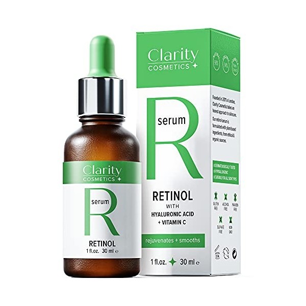 Sérum au Rétinol PREMIUM avec 1% DE RÉTINOL VÉGÉTAL - 5X PLUS EFFICACE + 8 Antioxydants Anti- ge - Repulpe/Raffermit/Rajeunit