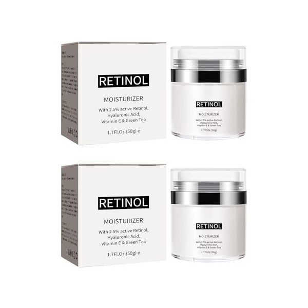 2 Pièces Crème Anti-Âge Au Rétinol, Cream Visage Anti-Rides Nuit Naturelle et Bio, Crème de Jour Anti-Âge, Réduit les Rides e