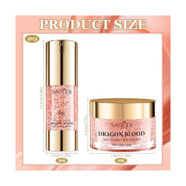 2 Pièces Crème de Sang de Dragon, Crème Anti-Rides pour le Visage + Crème Hydratante, Retinol Dragon Cream, Dragons Blood Ea