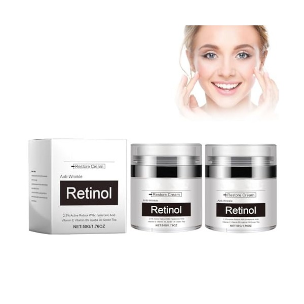 2PC Retinol Creme Hydratante Visage,Crème Pour Le Visage Anti-Âge Au Rétinol,Crème Anti-Âge Rétinol Naturel,Hydratant À LAci