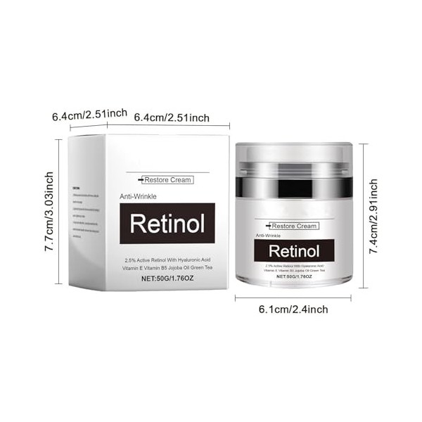 2PC Retinol Creme Hydratante Visage,Crème Pour Le Visage Anti-Âge Au Rétinol,Crème Anti-Âge Rétinol Naturel,Hydratant À LAci