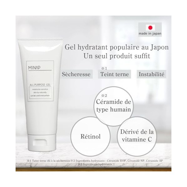 MINAP Gel Tout-en-un -Crème hydratante pour le visage, hydratation longue durée,- Rétinol + + 3 Céramides-Soin Anti-Âge Hydra