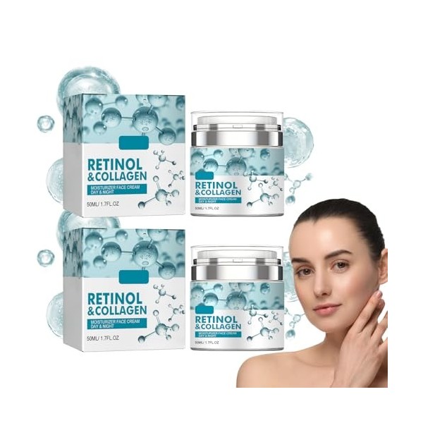 2PCS Crème Hydratante Visage Nuit Bio avec Rétinol el Acide Hyaluronique, Crème Anti-âge au Rétinol, Retinol Creme Hydratante