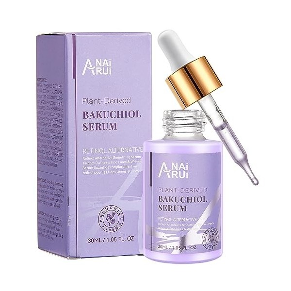 ANAiRUi Bakuchiol facial Sérum avec peptide, sérum alternatif au rétinol pour le visage et le cou, anti-âge, réduit les ridul