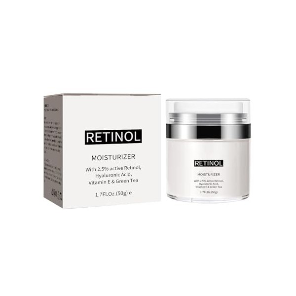 Crème de Nuit Anti-Âge au Rétinol, Retinol Cream Hydratant Visage au Acide Hyaluronique, Crème Anti-rides Jour et Nuit, Rédui