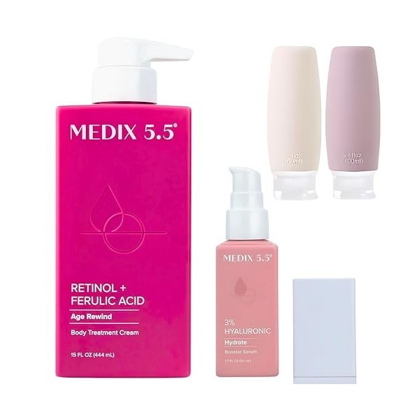 Medix 5.5 Crème Rétinol avec Acide Férulique + Sérum Booster à 3% d’Acide Hyaluronique, ensemble de soins , 2 flacons de voya