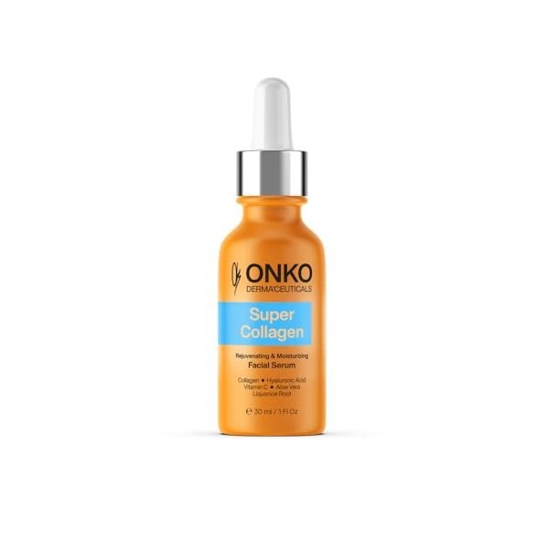 ONKO DERMACEUTICALS Sérum visage au super collagène, sérum pour le visage, acide hyaluronique, acide glycolique, rétinol, hy