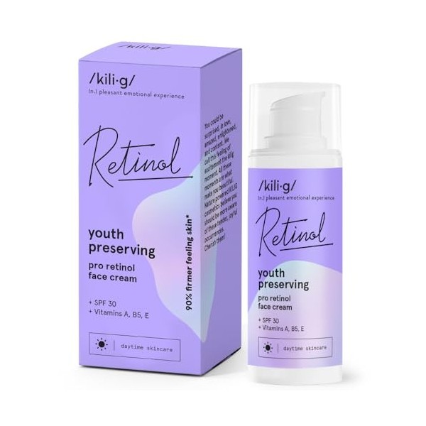 KILIG RETINOL Crème pour le visage avec pro-rétinol et SPF30 | Soin de jour pour lutter contre les rides et les taches pigmen