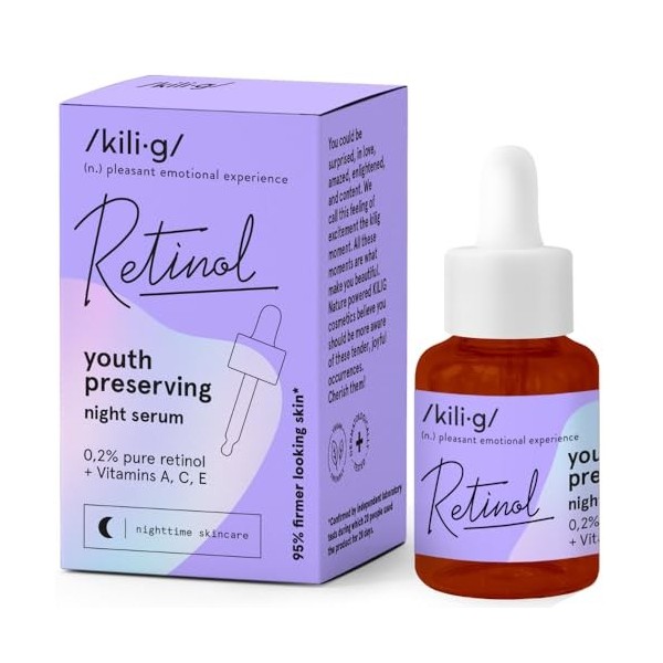 KILIG RETINOL Sérum de nuit au rétinol | Soin quotidien contre les rides profondes et les ridules | Hydrate et rend la peau f