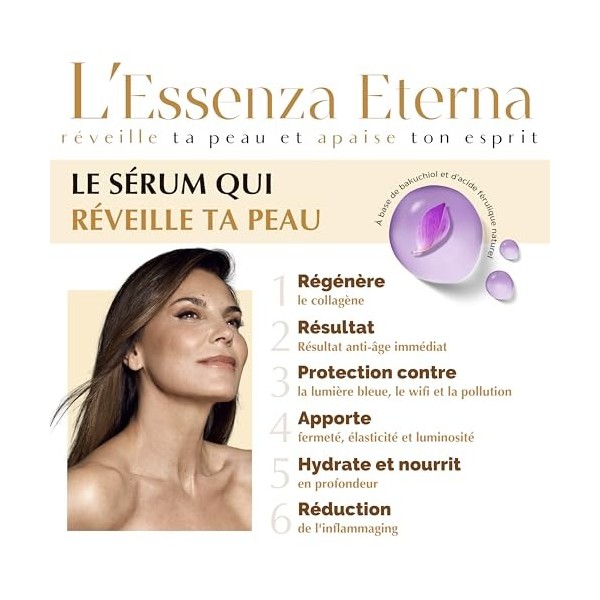 Atashi | LEssenza Eterna | Sérum anti-âge avec Bakuchiol + Agate Guasha | Anti-rides, antioxydant, protecteur lumière bleue 