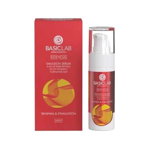 BasicLab Dermocosmetics Emulsion Sérum visage avec rétinol, coenzyme Q10 et vitamine C | 15 ml | Sérum de nuit anti-rides pou