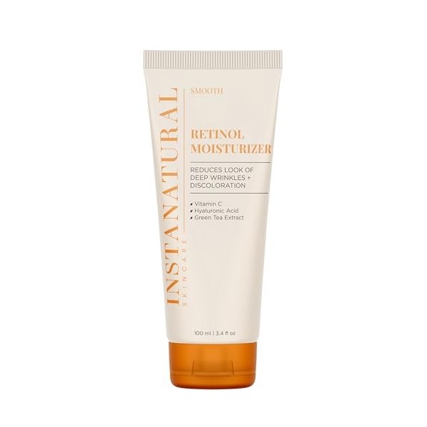 InstaNatural Crème hydratante anti-âge Rétinol – Lotion anti-rides pour le visage – Réduit l’apparition des rides, pattes d’o