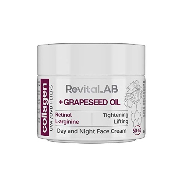 RevitaLAB - Crème de jour et de nuit au collagène hydratante et anti-âge, enrichie en acide hyaluronique, L-arginine, rétinol