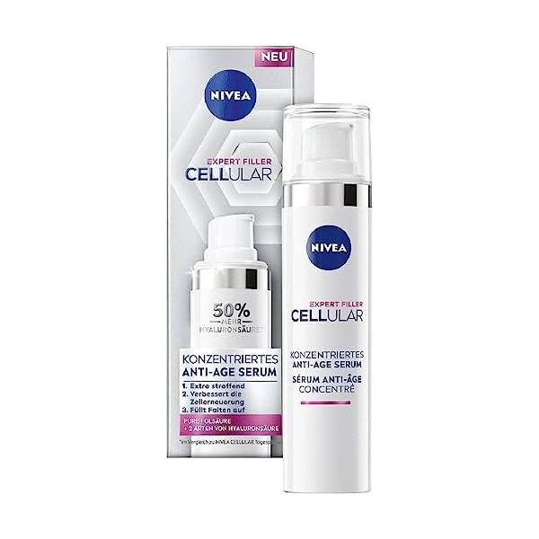 NIVEA Cellular Expert Filler Sérum anti-âge concentré 40 ml , sérum anti-rides avec acide hyaluronique et folique, sérum con