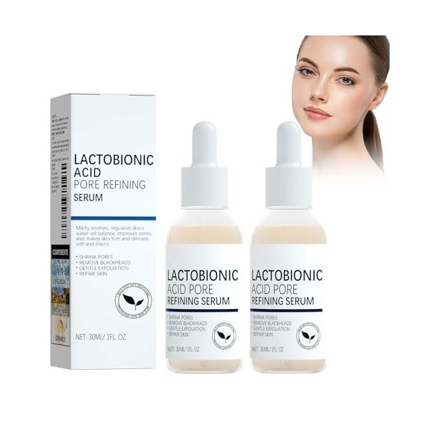 Nmbol Anti-Aging 2pcs Sérum De Réduction Des Pores,Lactobionic Acid Pore Refining Serum,Sérum Visage Acide Lactobionique,Seru