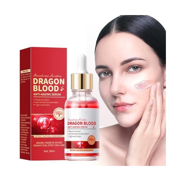 Tkekruh Ganoderma Dragons Blood Sérum 30ml, Anti Rides et Sérum, Raffermissement du Visage, pour Réparation, Apaise, Hydratat