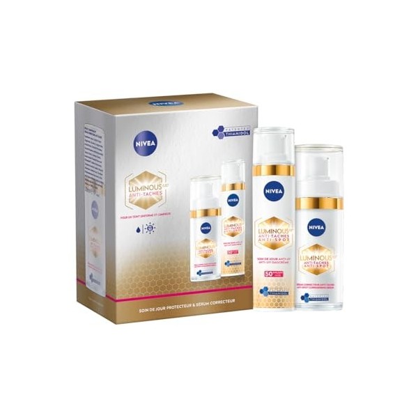 NIVEA Luminous 630 Coffret Soin de jour & Sérum, Soins visage anti taches pigmentaires au Thiamidol & Acide Hyaluronique, Cof