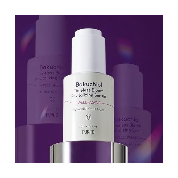 PURITO| Sérum revitalisant Bakuchiol Timeless Bloom 30 ml/ 1,01 oz liq. Vegan et sans cruauté envers les animaux, sans parfum