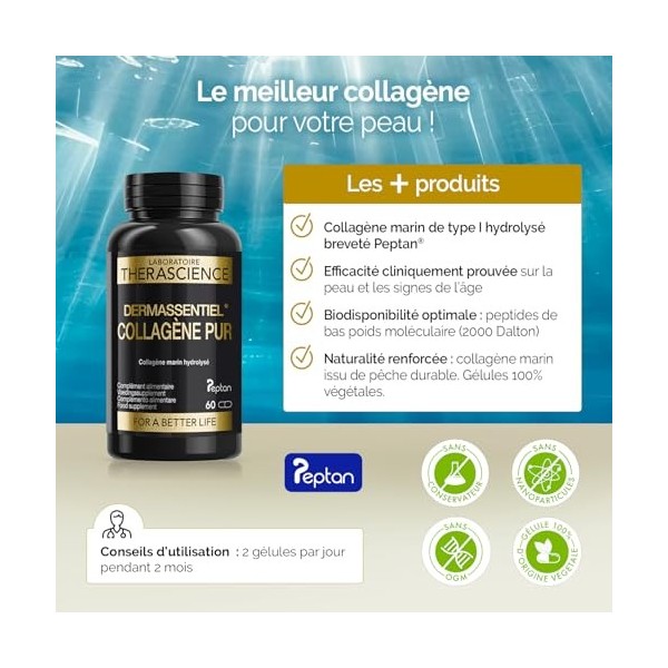 DERMASSENTIEL COLLAGÈNE PUR | Repulpe & Raffermit | Collagène marin hydrolysé breveté Peptan®| Peptides de collagène de type 