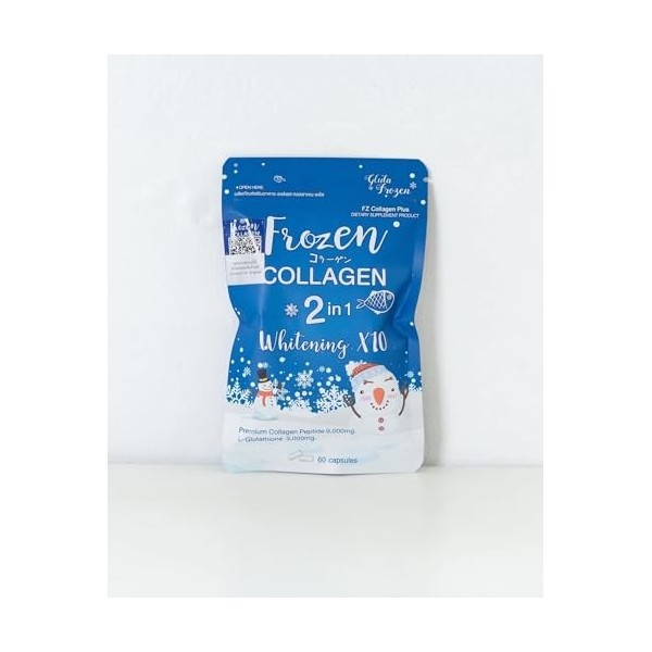 Frozen Collagène 2 en 1 blanchiment X10, formule anti-âge pour réduire lacné et les taches de rousseur, 60 capsules collagè