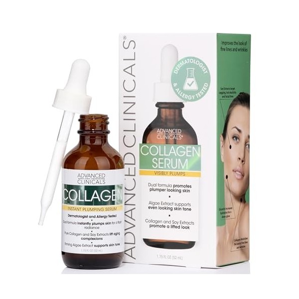 Advanced Clinicals Collagen Instant Plumping Serum for Fine Lines and Wrinkles. 1.75 Fl Oz. by Advanced Clinicals