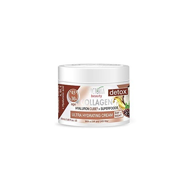 Victoria Beauty Crème au collagène à lacide hyaluronique, crème raffermissante pour le visage avec collagène, hyaluron, supe