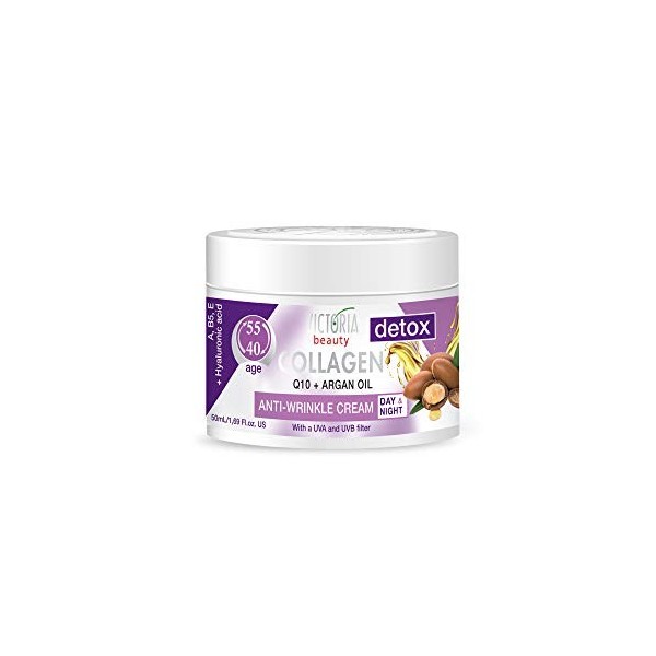 Victoria Beauty Crème anti-âge au collagène pour le visage avec coenzyme Q10, huile dargan et niacinamide, crème hydratante,