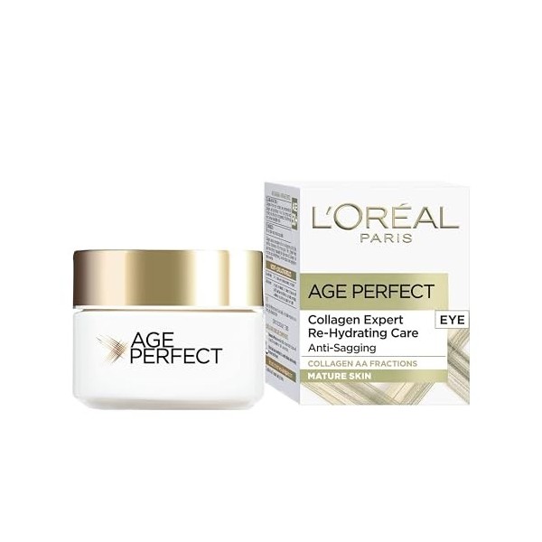 LOréal Age Perfect, Crème pour les yeux enrichie en peptides de collagène réhydratants, crème hydratante anti-relâchement po