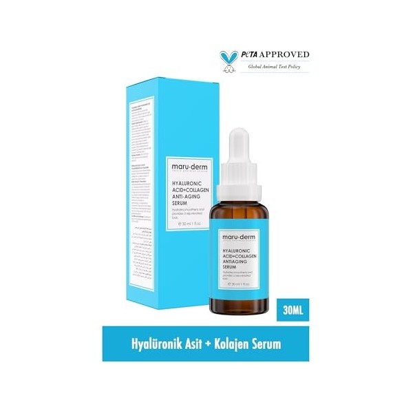 Maruderm Sérum Anti-Âge à lAcide Hyaluronique 2% + Collagène 5% - Sérum Hydratant Anti-Rides pour le Visage - Peau Lisse et 