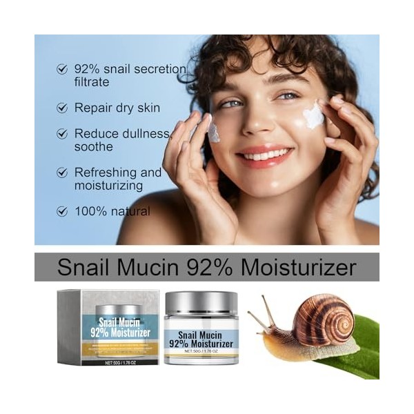 Tkekruh 2PC Crème Collagène Escargots Bave 50g, Crème Descargot, Crème Hydratante Pour Le Visage, Hydratation Et Hydratation