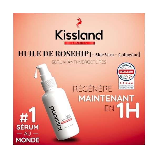 KISSLAND: Traitement Huile Vergeture Grossesse à Lhuile de Rose Musquée, à Laloe Vera Et au Collagène 60ml - Bi Oil Vergetu