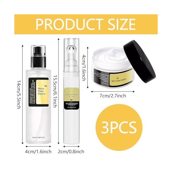 3pcs Snail Mucin Essence, Snail Mucin Skincare Sets, crème raffermissante au collagène de bave descargot pour une peau plus 