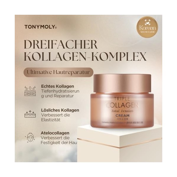 TONYMOLY Triple Collagen Total Tension Cream - Crème au collagène pour le visage - Crème raffermissante de la peau, crème ant