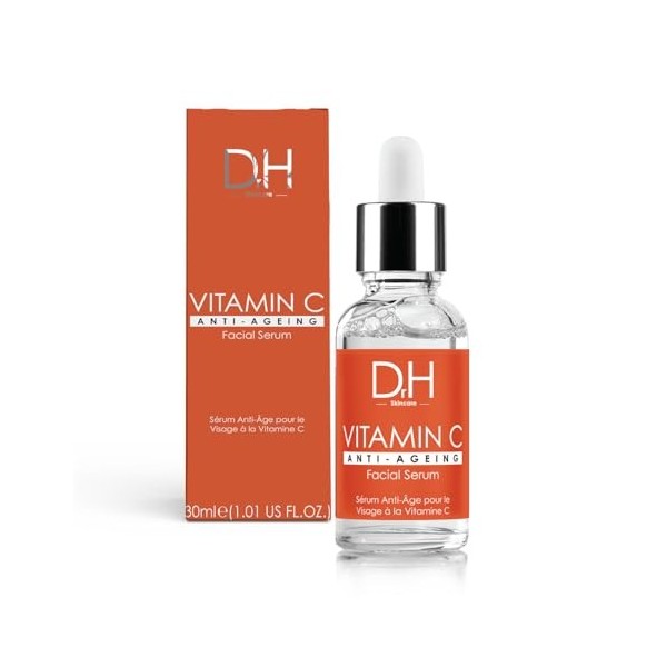 Dr H Sérum facial anti-âge à la vitamine C 30 ml – Soin révolutionnaire anti-âge – Stimule le collagène, neutralise les radic