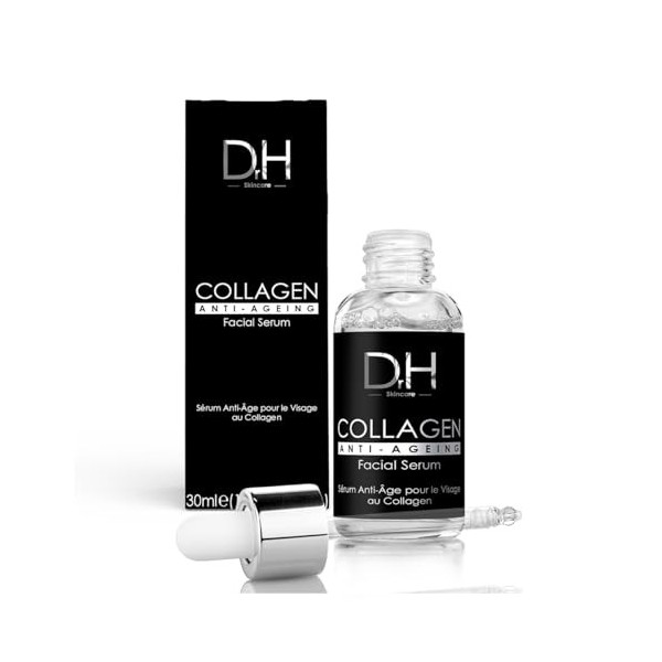 Dr H Sérum facial anti-âge au collagène 30 ml | Formule de beauté propre avec ingrédients biologiques pour une peau éclatante