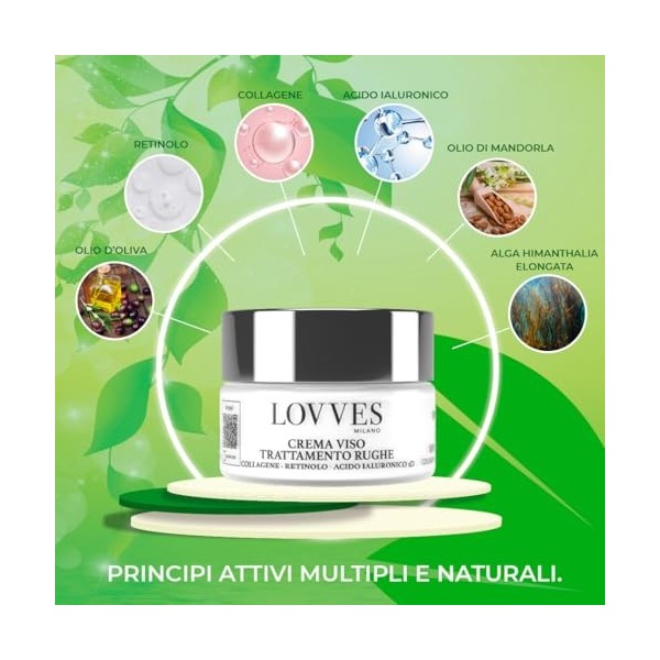 LOVVES Crème Visage Anti-Rides, Collagène, Rétinol et Acide Hyaluronique 3D. Combleur Repulpant, Peau plus Compacte et Élasti