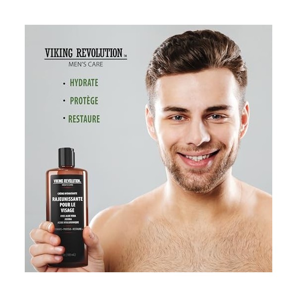 Viking Revolution - Crème Visage Homme - 180 ml- Crème Hydratante Visage Homme - Naturelle avec Acide Hyaluronique, Aloe Vera