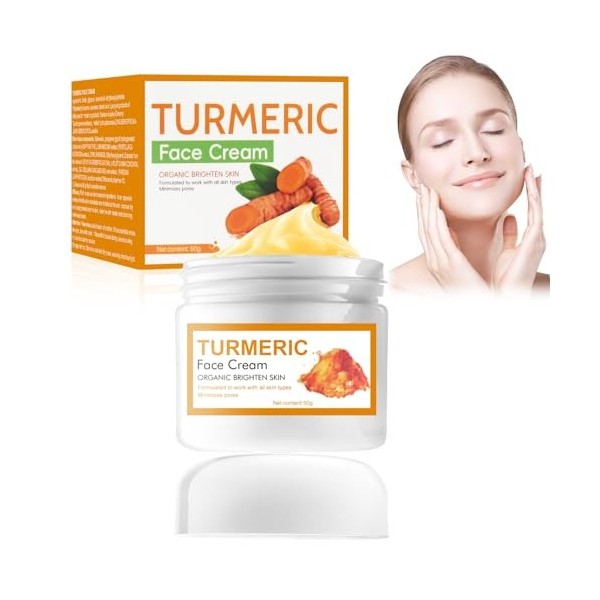 Crème Hydratant Curcuma,Crème au Curcuma,Crème Anti âge,Crème Visage au Curcuma pour les Taches Sombres,Crème Réparatrice Vis