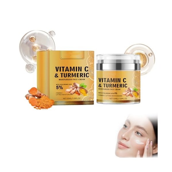 Crème Anti-Rides Curcuma,Crème Éclaircissant Curcuma Visage,Crème Hydratante Curcuma Visage,Crème Anti-âge Curcuma,Crème Répa