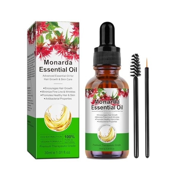 Huile essentielle de monarda, nourrissante et anti-âge, réduit lacné du visage, favorise la croissance des cheveux et la san